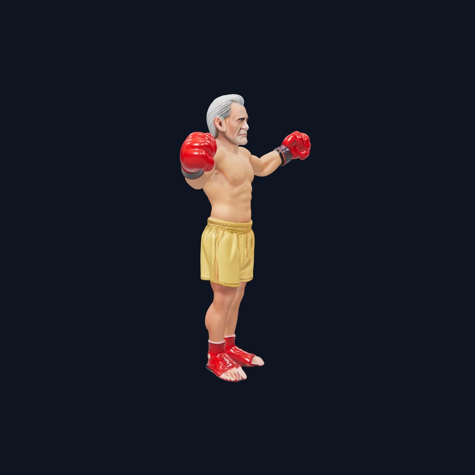 Elderly Boxer Character Model  Rigged and Animated